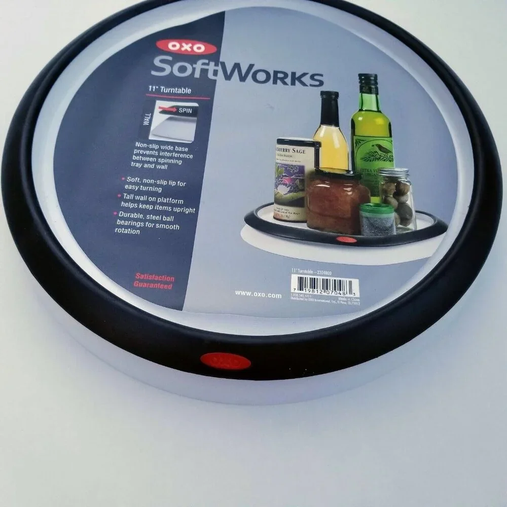 OXO SOFTWORKS 11” Turntable Lazy Susan White Black Quiet Easy Spin NEW